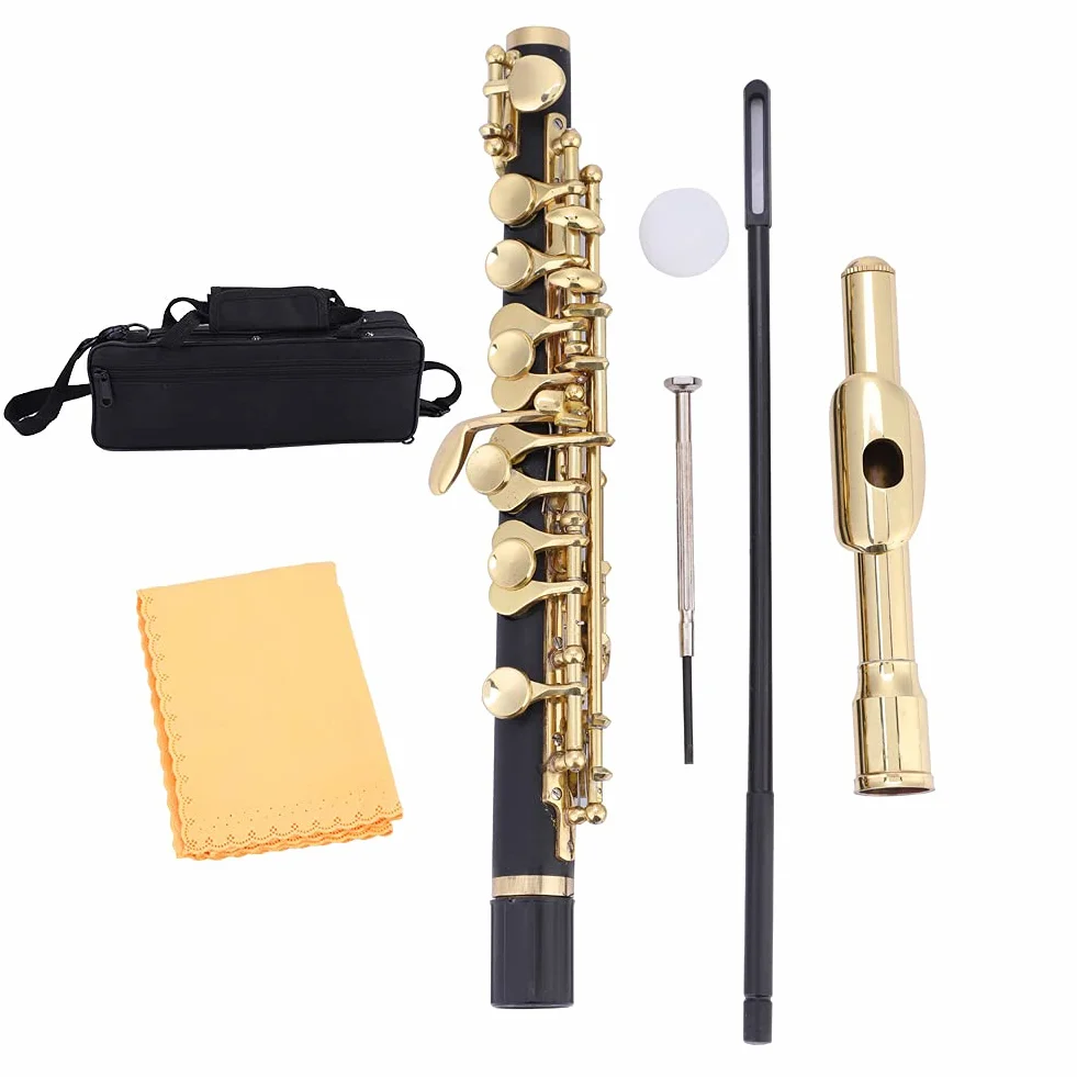 C-Taste Piccoloflöte, ABS-Cupronickel-Flöte in Halber Größe Ottavino Piccolo-Instrument mit Gepolsterter Aufbewahrungsbox (Gold)