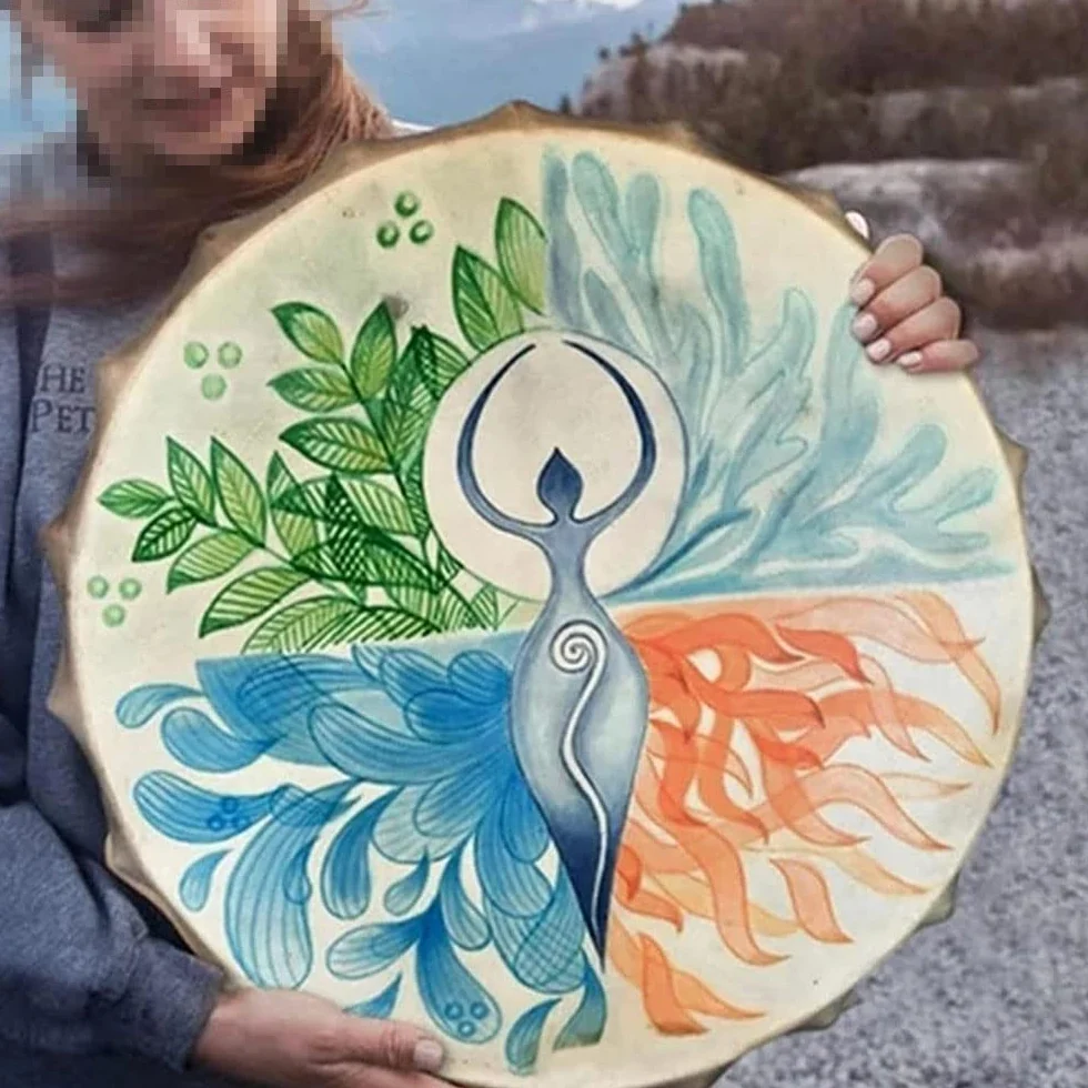 MAICOLA Schamanentrommel, Sibirische Trommel, Handgemachte Musik, spirituelle Bassdrum mit Drumstick spirituelle Musik, Klangheilung, Trommelreflexion und Meditation Erwachsene