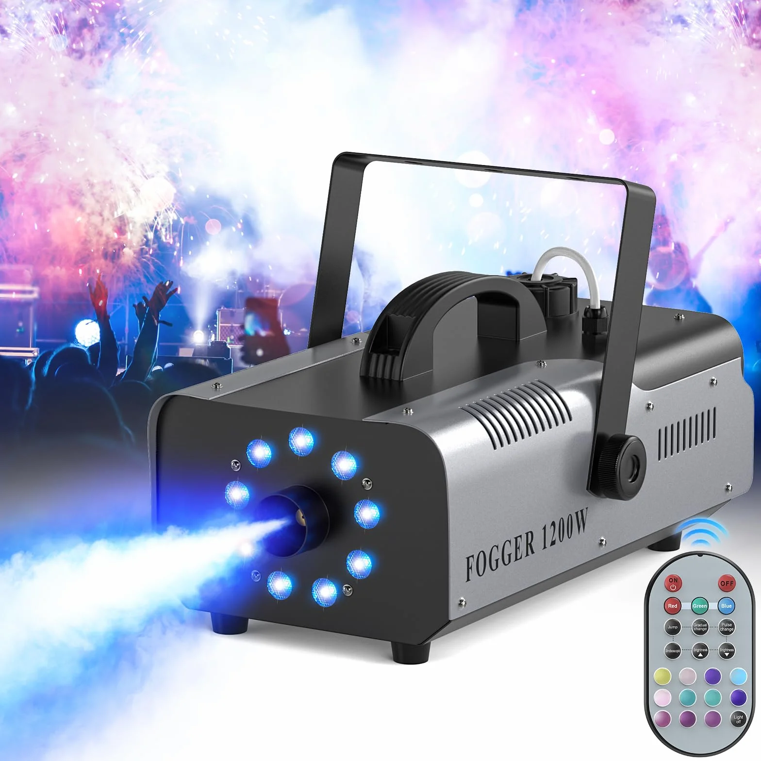 1200W Nebelmaschine 9 RGB 3 in 1 LED Rauchmaschine mit kabelloser tragbar Smoke Machine für Bar Hochzeitsfeiern Disco Party Club Bühnenauftritte Halloween