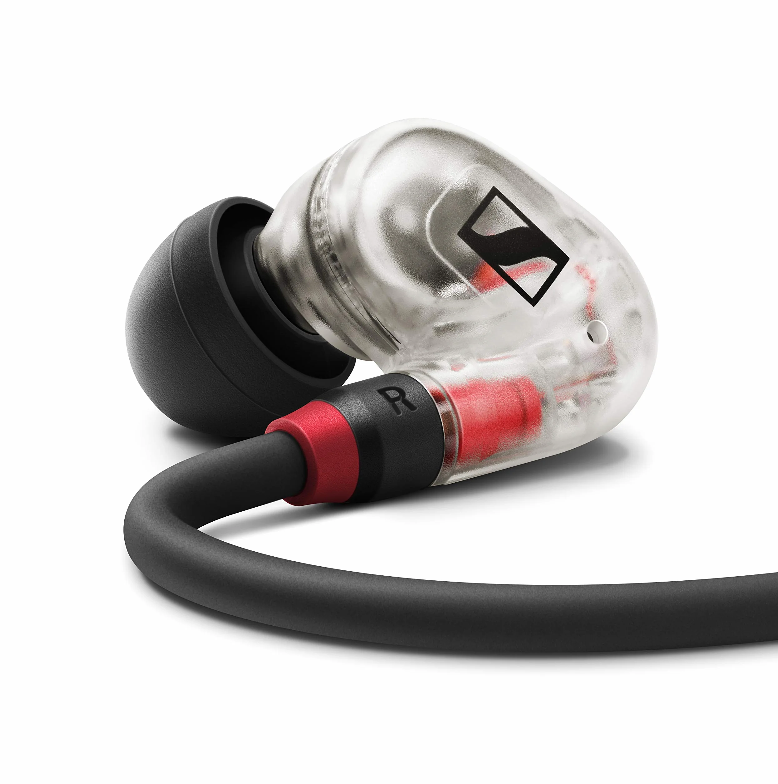 Sennheiser IE 100 PRO CLEAR Dynamische In-Ear-Hörer | Neuartiger 10mm-Breitbandwandler für Präzisen Monitoring-Sound | 1,3m Kabell und S/M/L-Silkon-Adapter Enhalten | Klar & Schwarz (508941)