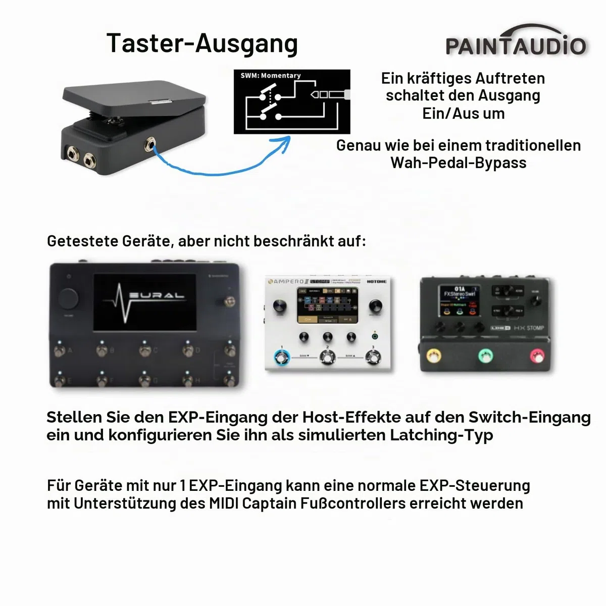 Paint Audio Foot Captain Dual Outputs Expression Pedal, Multi-Effekt-kompatibel für Tip/Ring-Verbindung (Foot Captain-SWM)