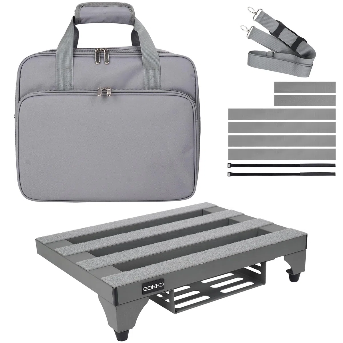 GOKKO Gitarren-Pedalboard aus Aluminiumlegierung, 35 x 28 cm, mit Netzteilhalterung, inklusive Tragetasche und Befestigungsbändern (grau, GKA-14GY)