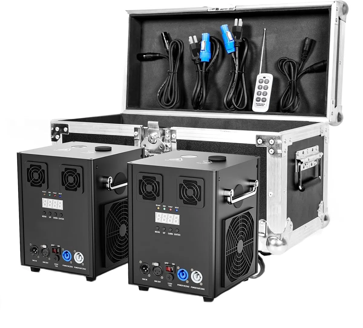 Neue Version 700W Pyrotechnikmaschinen, Kabellose Fernsteuerung Kalte Funken Maschine für Hochzeit DJ Show Partys (2er Schwarz mit Flightcase)
