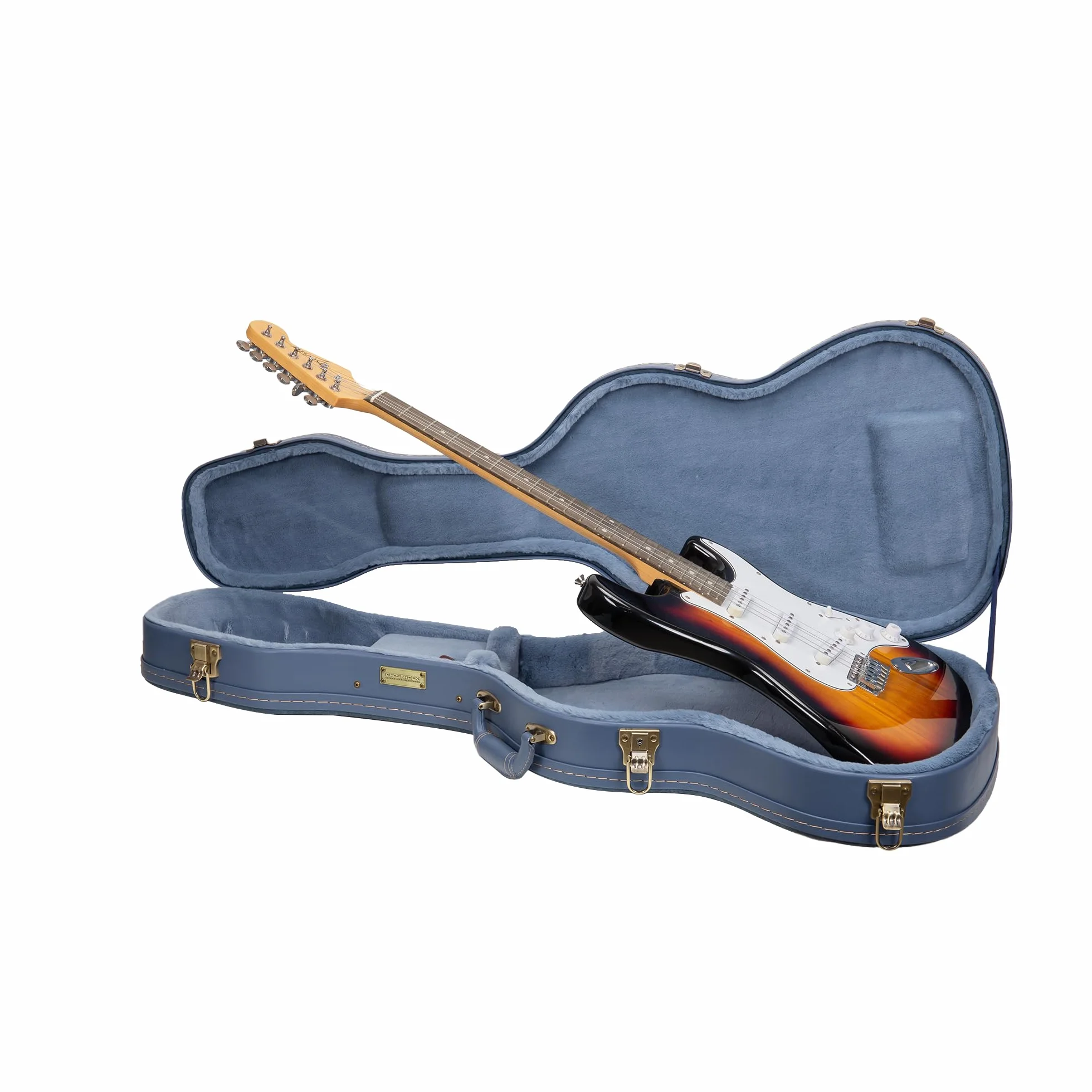 Crossrock Relief Series-Holzkoffer für Telecaster- und Stratocaster-Modelle, mit stark strukturierter Oberfläche, Kunstfell in Nerzoptik, Edelstahlverschlüssen – Rauchblau (CRW630STSB)