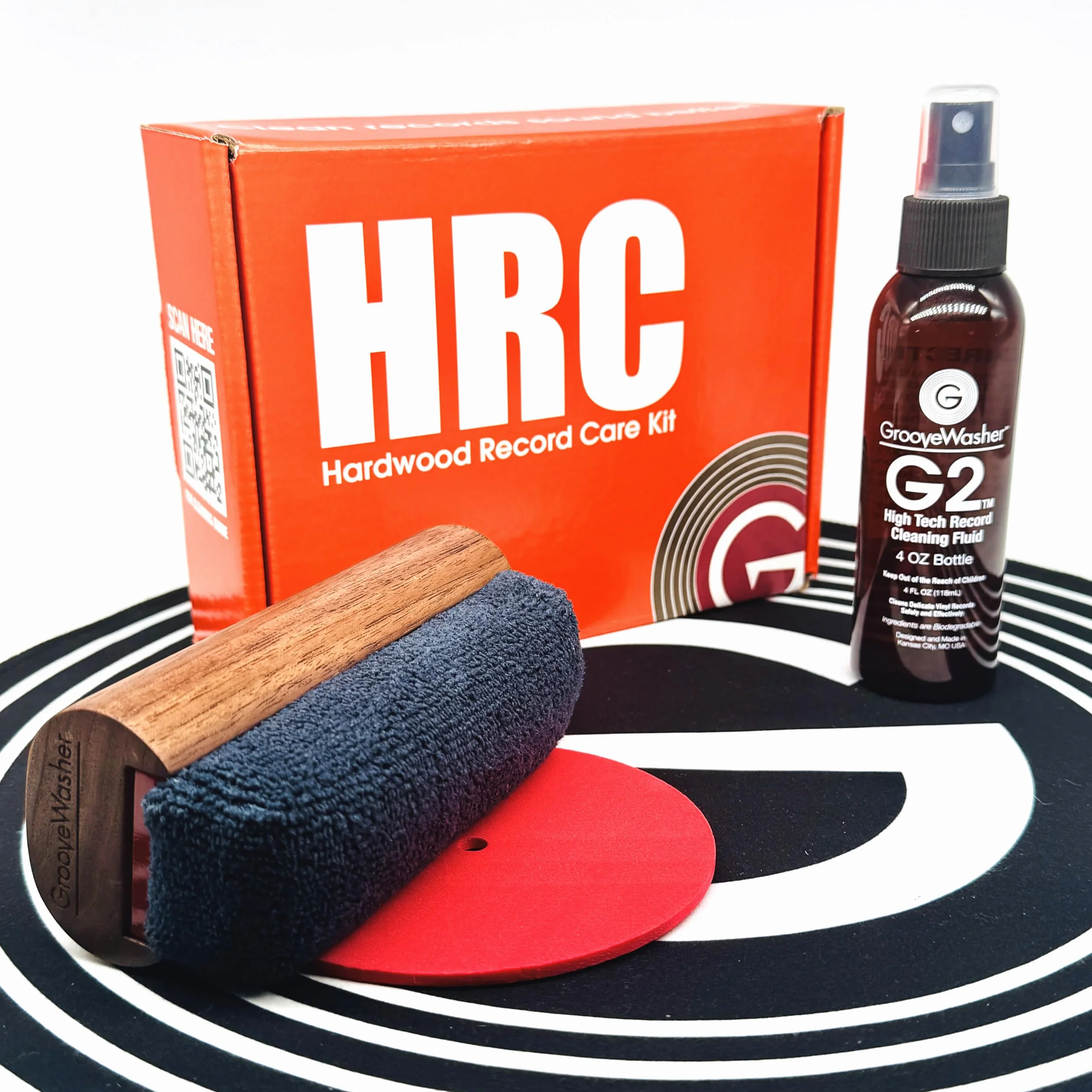 GrooveWasher Vinyl Record Cleaning Kit – Handcrafted Walnut Handle with Scratch-Free Microfiber Pad, Essential LP Care System Includes G2 Cleaning Fluid Spray + Bonus, Erase Fingerprint Oils & Dirt