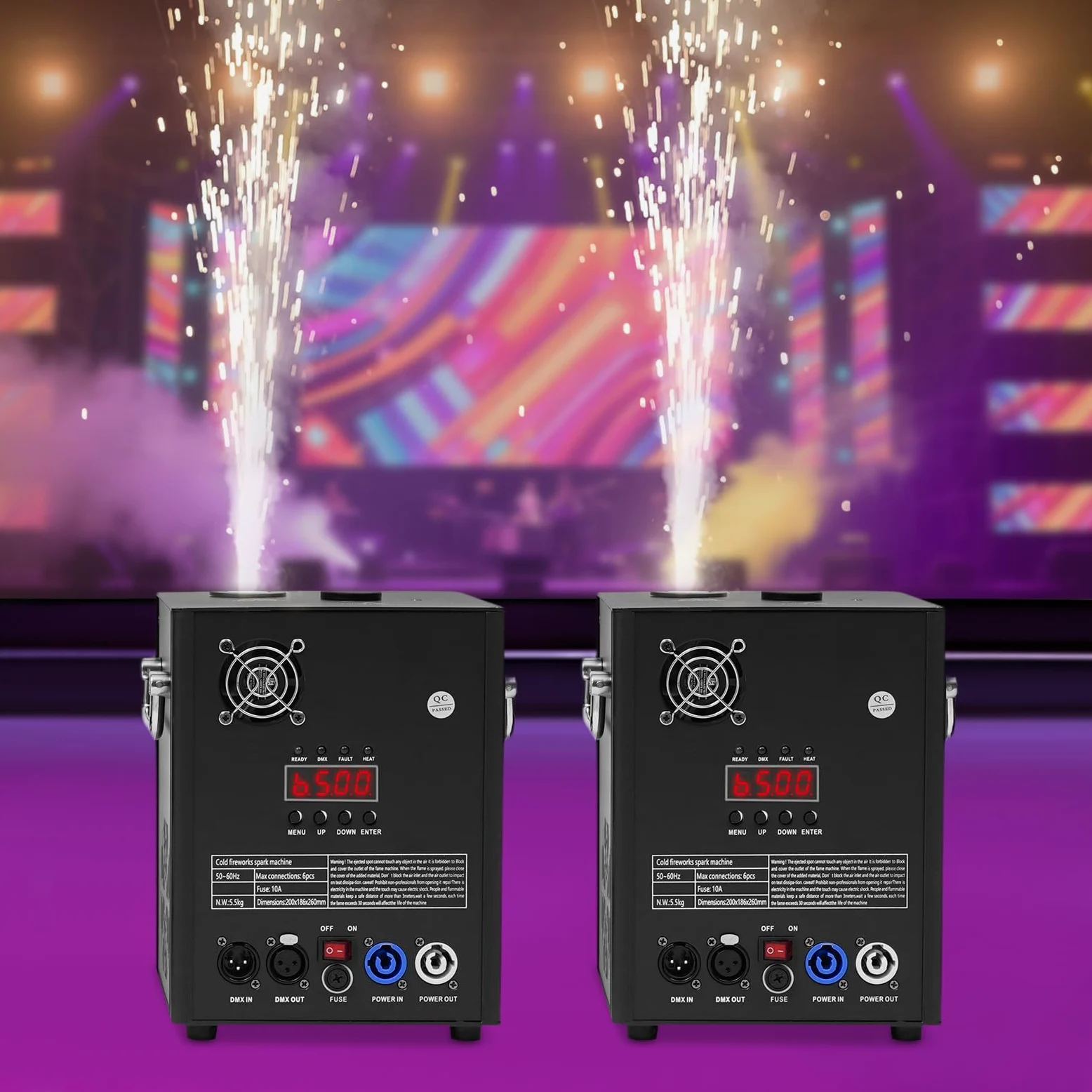 Pyrotechnikmaschinen,DMX Sparkular Funkenmaschine Feuerwerk Bühnen Fernbedienung Professionelle DJ-Ausrüstung mit LCD-Display,Injektionshöhe bis 3m 220V 750W mit Flightcase
