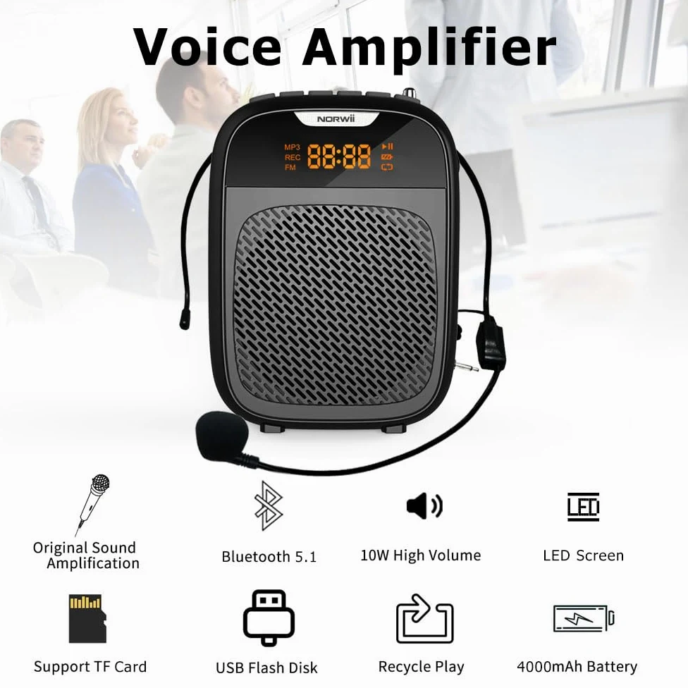 Norwii S328 Mini Stimme Verstärker 4000mAh Tragbare Wiederaufladbare Bluetooth Wiederaufladbarer Sprachverstärker Kabel Kopfhörer und Taille, PA-System Persönliche Stimme Verstärker für Lehrer, Führer