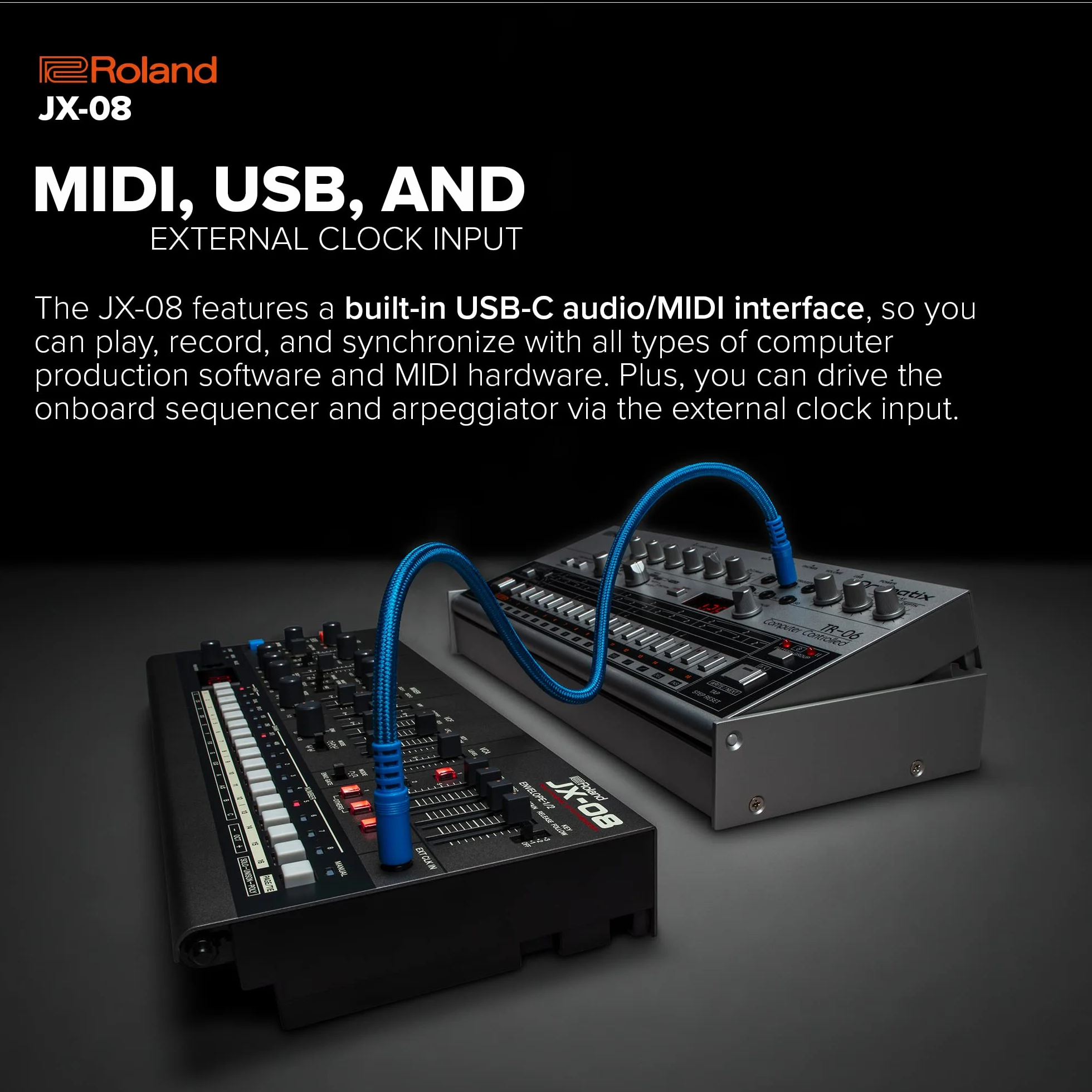 Roland JX-08 Soundmodul Boutique-Synthesizer – Kompakte, moderne Nachbildung des legendären Roland JX-8P von 1985 mit neuen Effekten, polyphonem Sequencer und mehr – Leicht, mobil