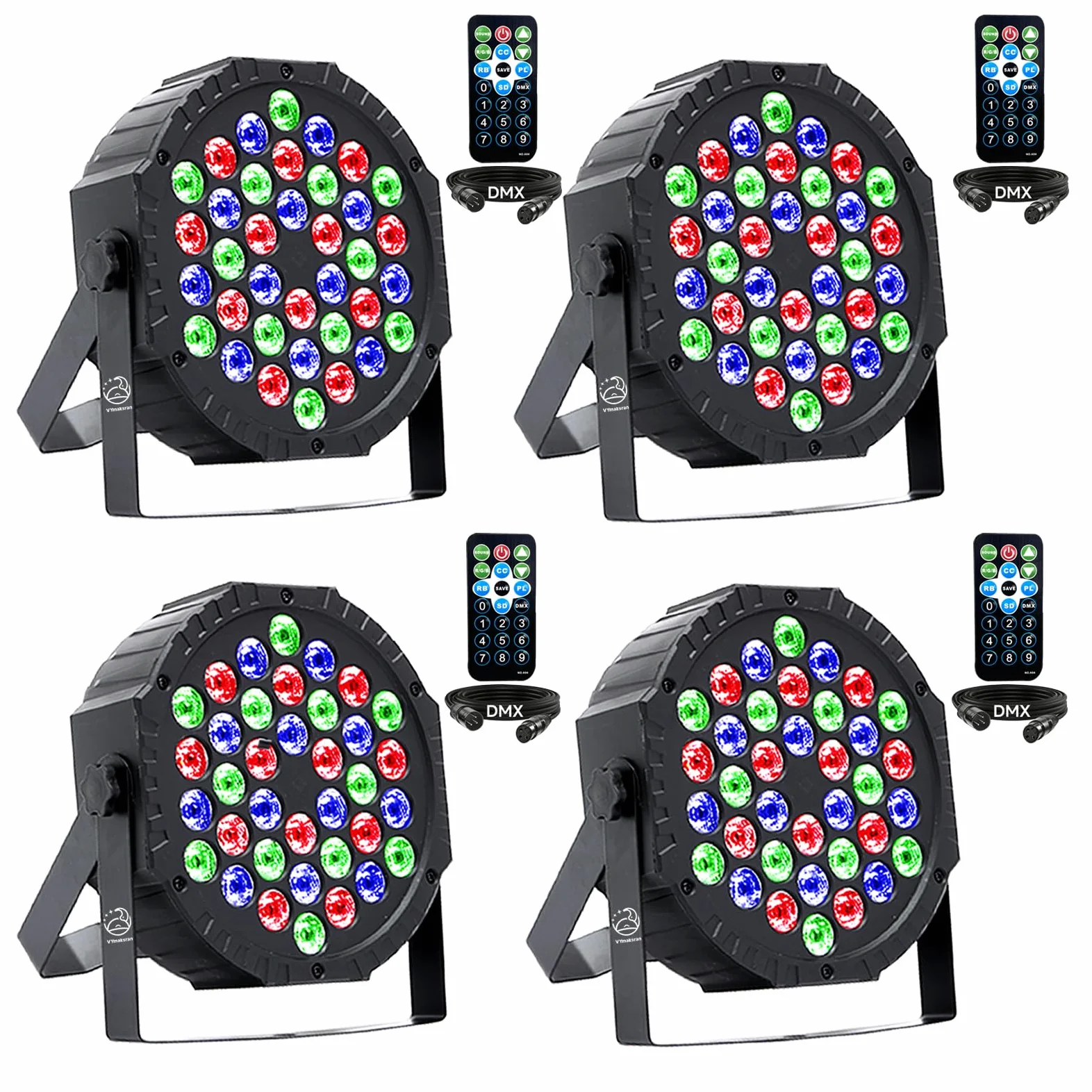 LED Par Strahler 36 LED RGB Bühnenlicht, DMX512 & Fernbedienung, 7 Lichtmodi mit Soundaktivierung, Discolicht Partylicht für DJ Bar Hochzeit Halloween Weihnachten, 4er Pack