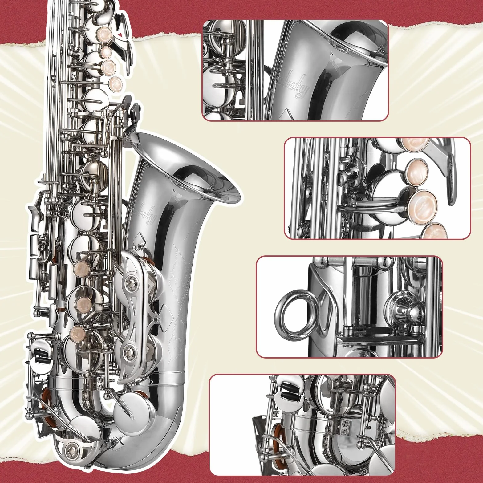 Btuty Eb Altsaxophon Set, Messing Saxophon,E Flat Alto Saxophone, inkl. Mundstück, Reinigungstuch, Handschuhe, Tragegurt und gepolstertem KofferSaxophon für Anfänger und Schüler