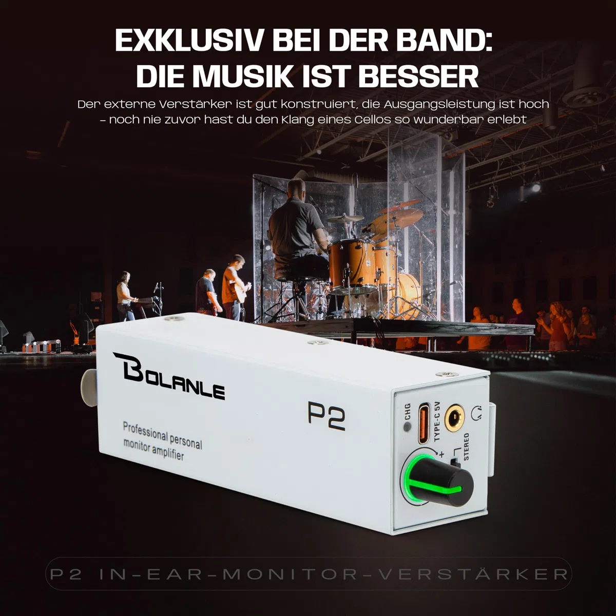 Bolanle P2 PRO In-Ear Monitoring Verstärker USB-C, XLR/TRS Eingang mit Verriegelung, 3,5 mm Ausgang, Stereo/Mono Schalter, 7-Farben LED für Musiker