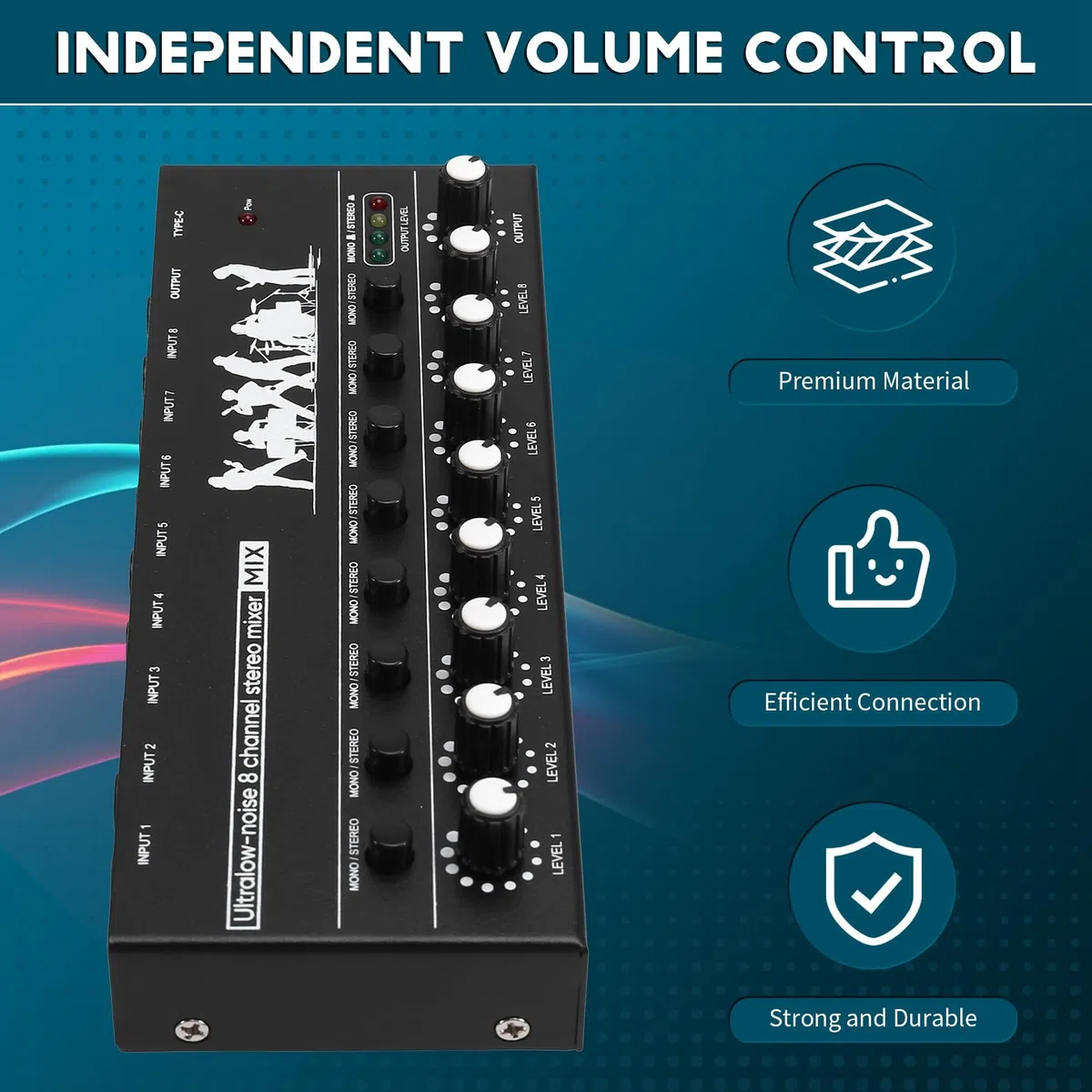Professioneller 8-Kanal-Stereo-Mixer Tragbarer Sound-Audiomixer mit Low-Noise-Funktion für die Aufnahme Von Instrumenten