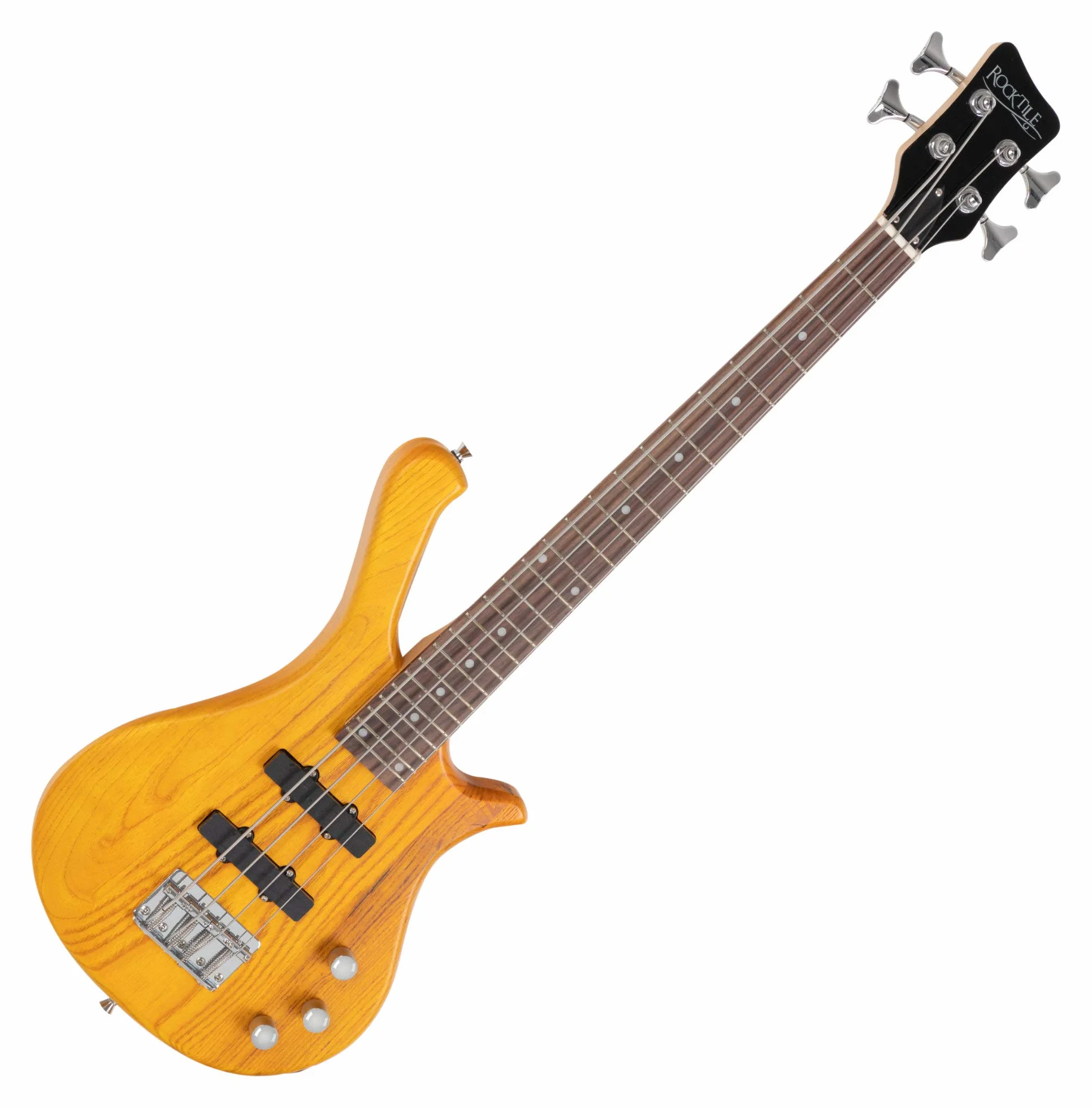 Rocktile TB-4 NHS Traveler E-Bass - 4-saitiger E-Bass im Reiseformat - Body: Erle, Hals: Ahorn - Griffbrett: Technical Ebony - 2 Single Coil-Tonabnehmer - Natural Honey Stain