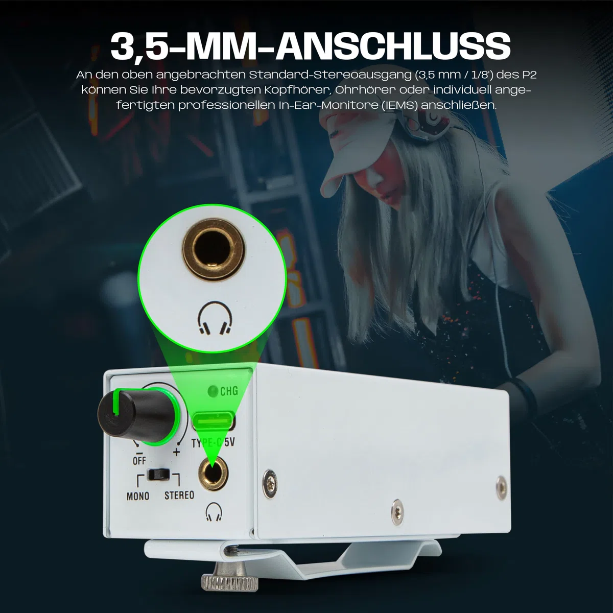 Bolanle P2 PRO In-Ear Monitoring Verstärker USB-C, XLR/TRS Eingang mit Verriegelung, 3,5 mm Ausgang, Stereo/Mono Schalter, 7-Farben LED für Musiker