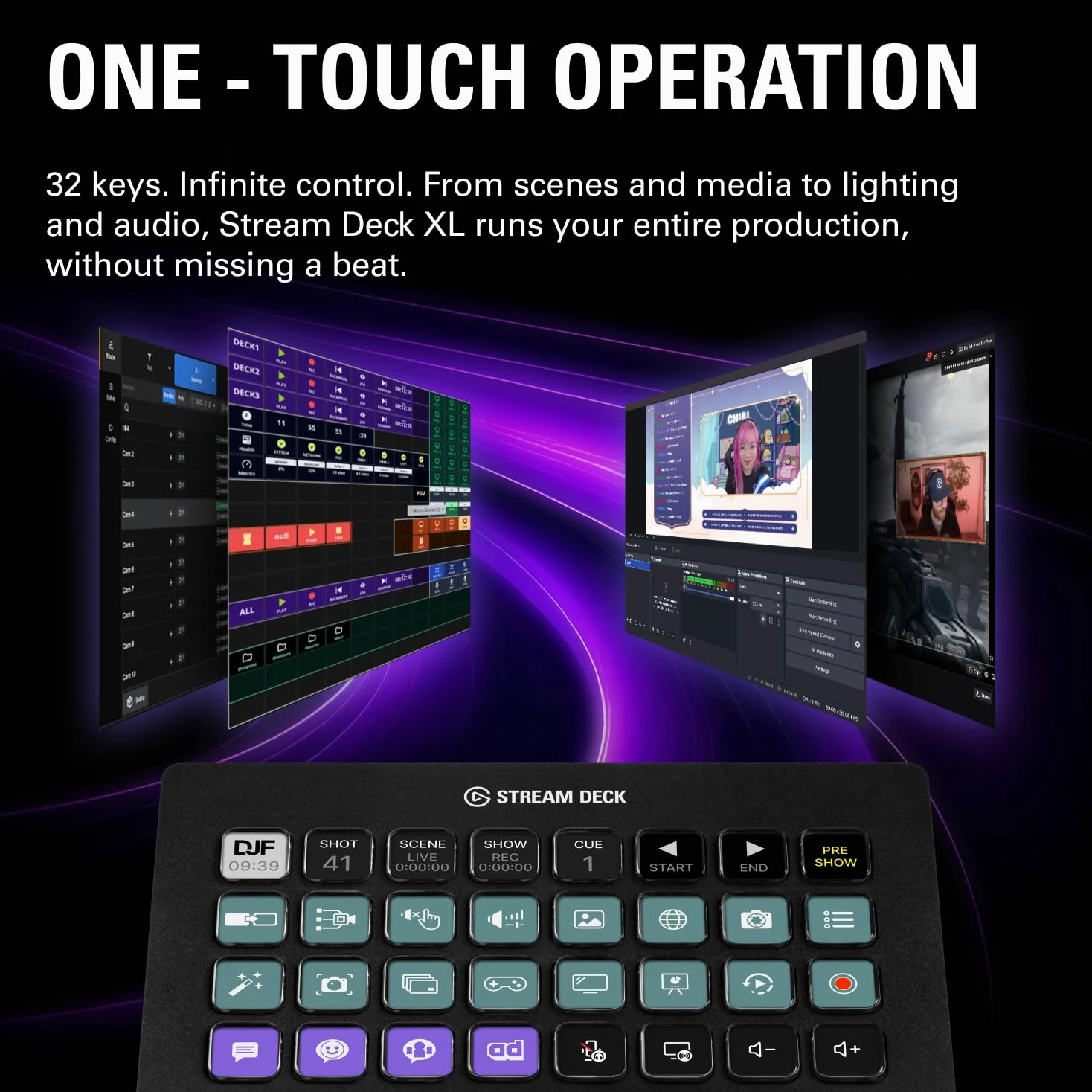 Elgato Stream Deck XL – erweiterter Studio-Controller, 32 Makrotasten, auslösen von Aktion in Apps und Software wie OBS, Twitch, YouTube und anderen, für Mac und PC