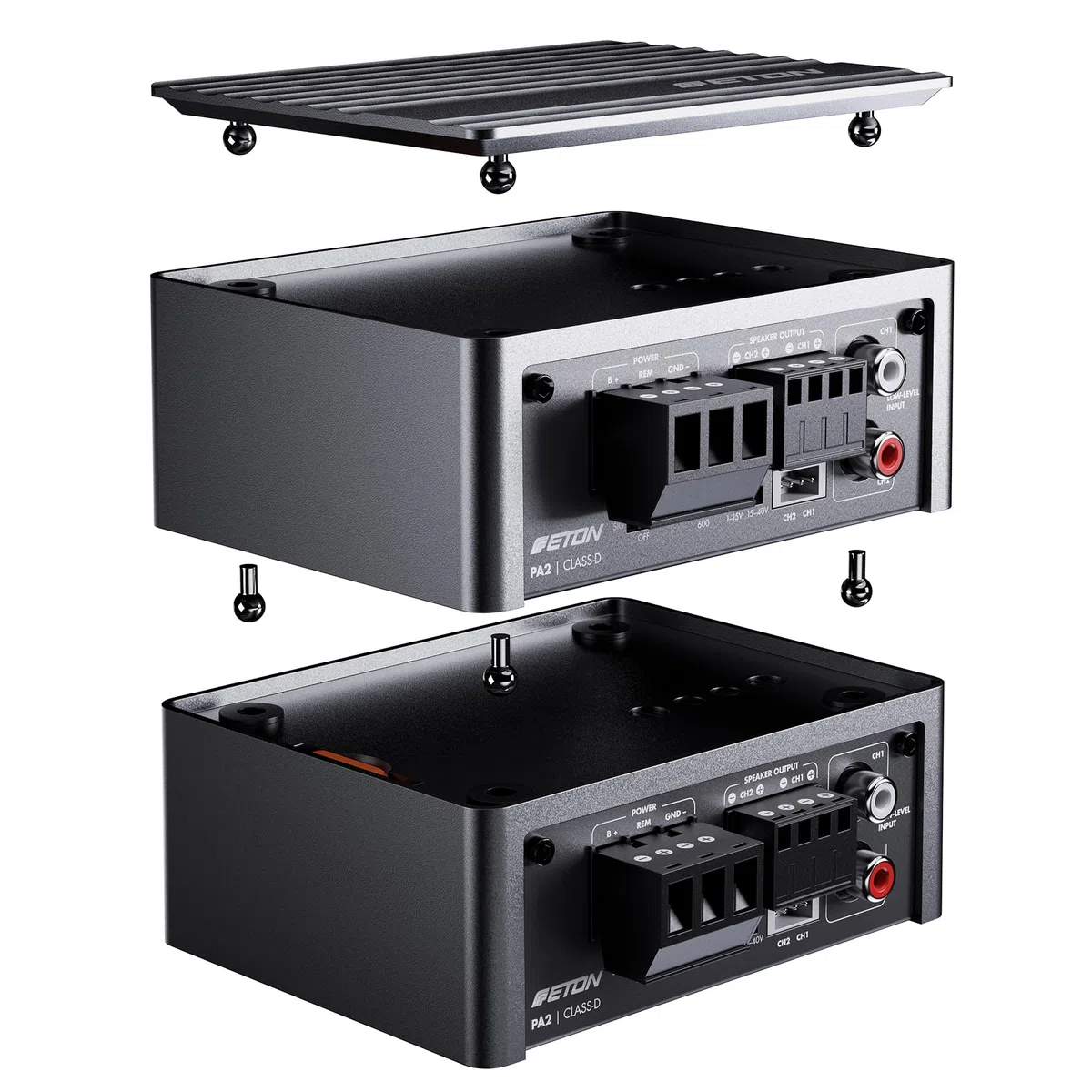 ETON PA 2 – ultra kompakter 2 Kanal Verstärker, leistungsstarke digitale Micro Endstufe für Autos und Reisemobile, Class D Amp mit 2 x 85 Watt