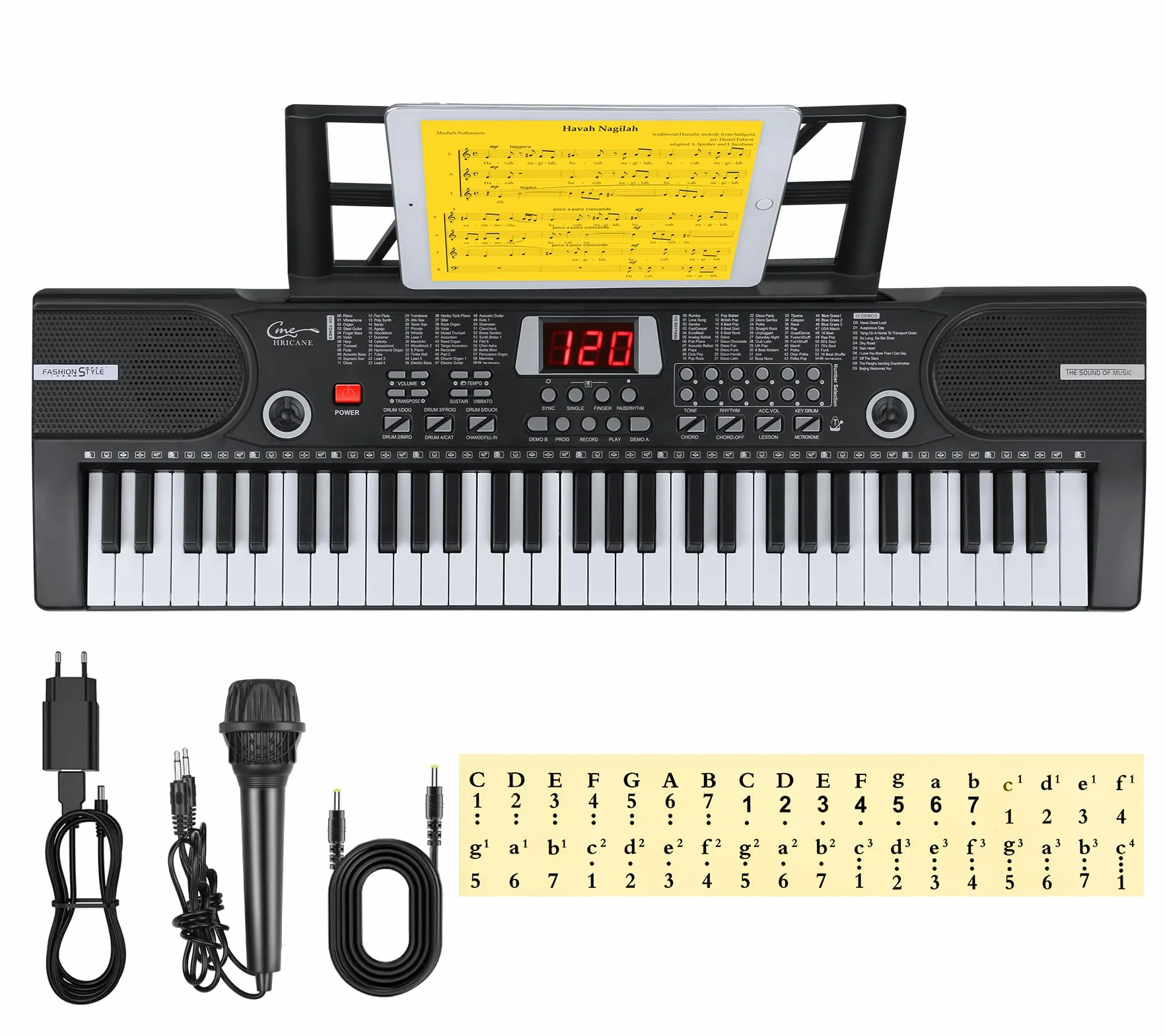 Kinder home-keyboards mit begleitautomatik, 61 Tasten Keyboard Piano mit Mikrofon für Anfänger Jungen Mädchen, elektrisches klavier e Pianos, Schwarz HEP-612S