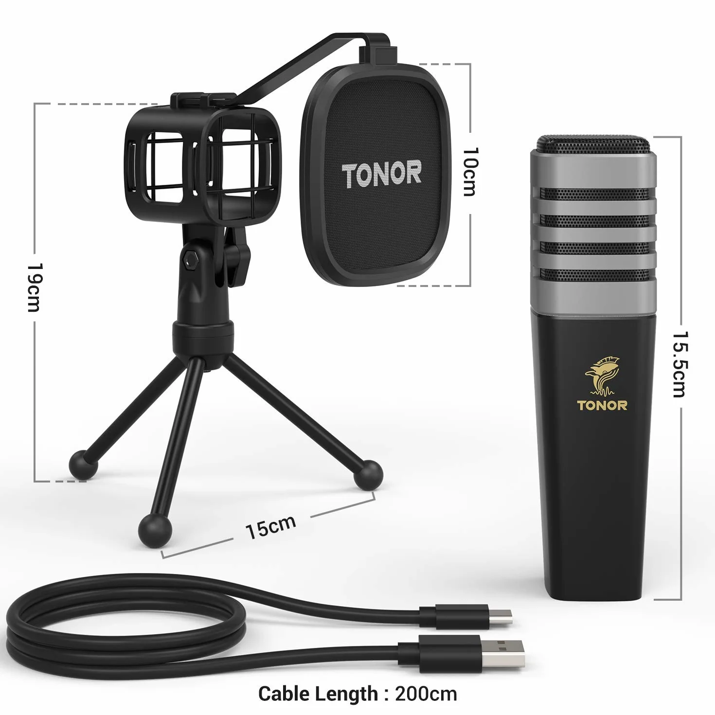 TONOR USB Kondensator Mikrofon, Nierencharakteristik Computer Mikrofon, Popfilter, für Konferenz, Streaming, Podcasting, Gaming, Twitch, für Laptop, Desktop PC, mit Desktop-Ständer, TC30
