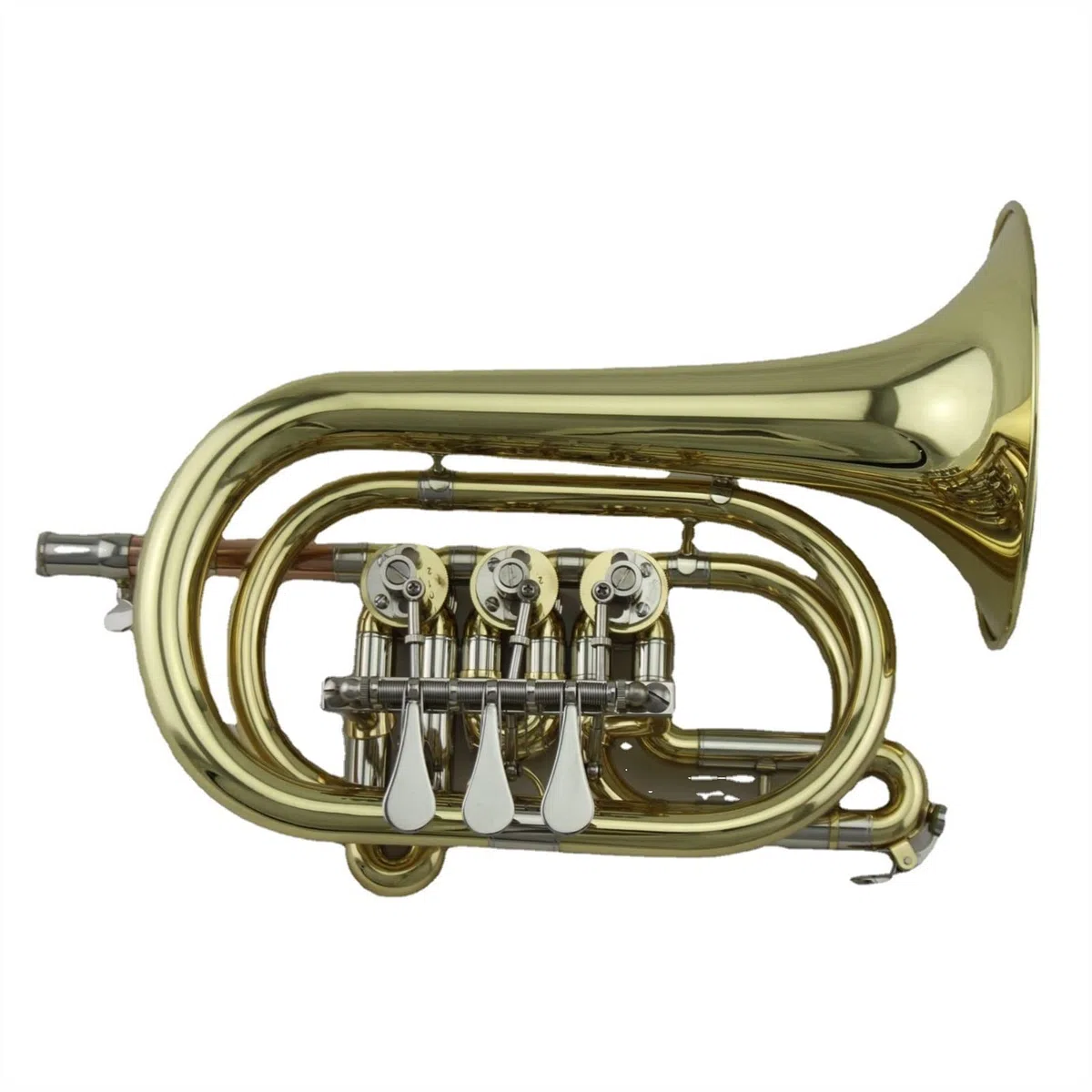 Trompete im Taschenformat Neue Messingrohrkörperlackierung Gold B-Melodie Blechblasinstrument Drehventil Taschentrompete Palm Trompete Kornett Taschentrompete