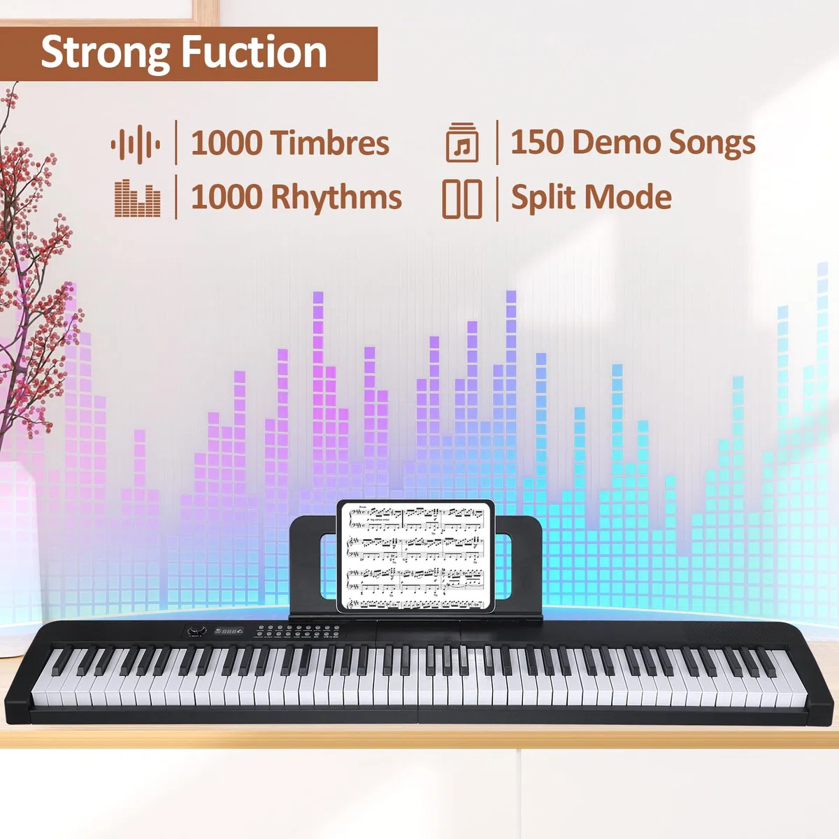 Klaviertastatur mit 88 Tasten, elektrisches Digitalpiano mit halbgewichteten Tasten, Keyboard Piano mit Sustain-Pedal, Netzteil, Ständer, Tragetasche, Kopfhörer, USB-MIDI-Kompatibilität, für Anfänger