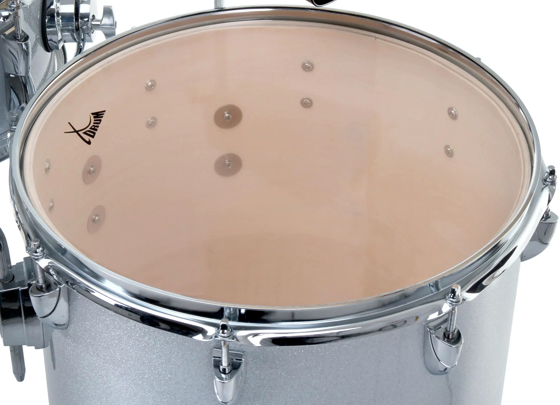 XDrum Club Drumset Cocktail Schlagzeug (inkl. Becken, Cowbell, Drumsticks und Stimmschlüssel) Silver Sparkle