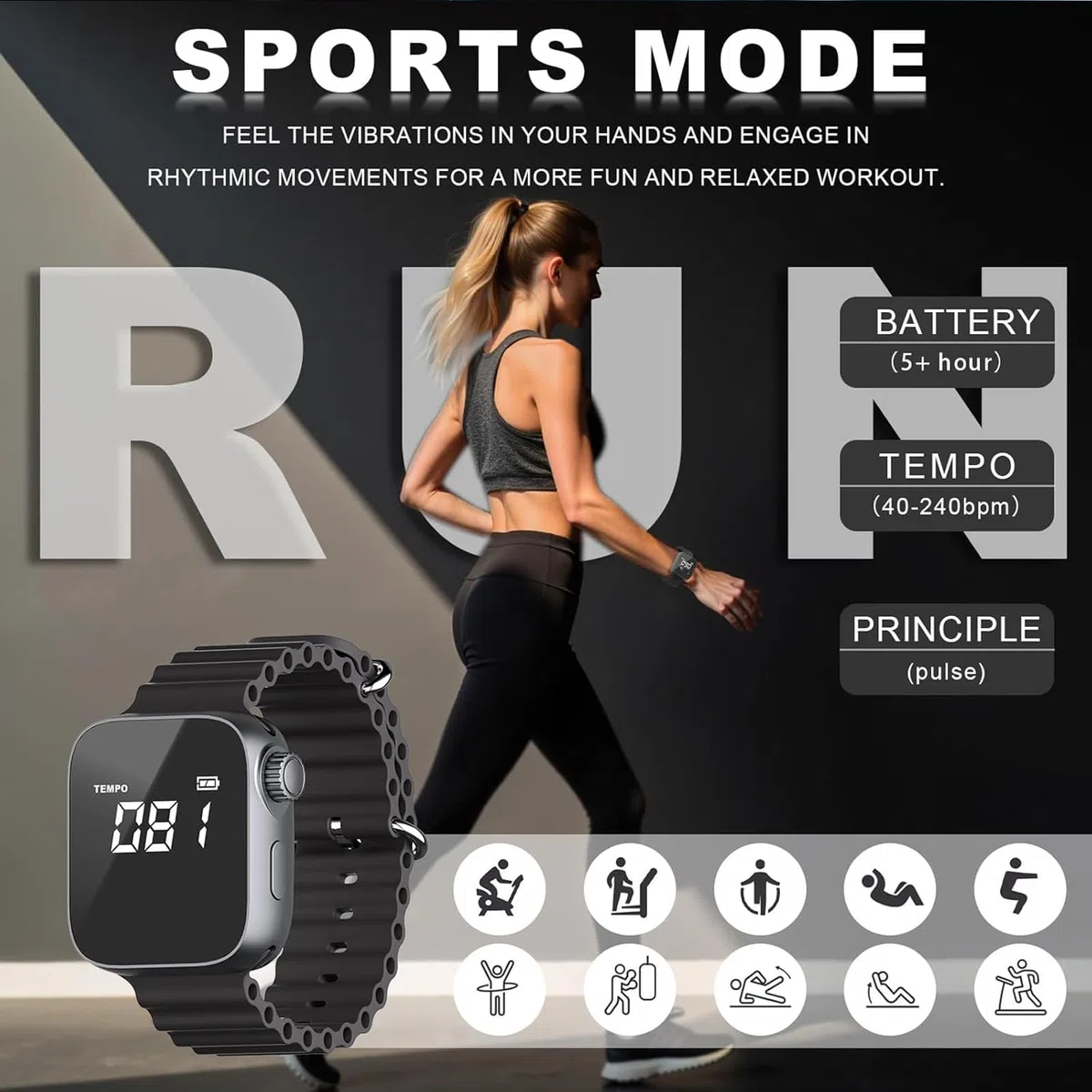 Denash Vibrierende Metronomuhr, Einstellbar 40–240 BPM mit Umschaltbaren Metronomen und Übungsmodus, Elektronisches Tragbares Metronom für Musiker, Training