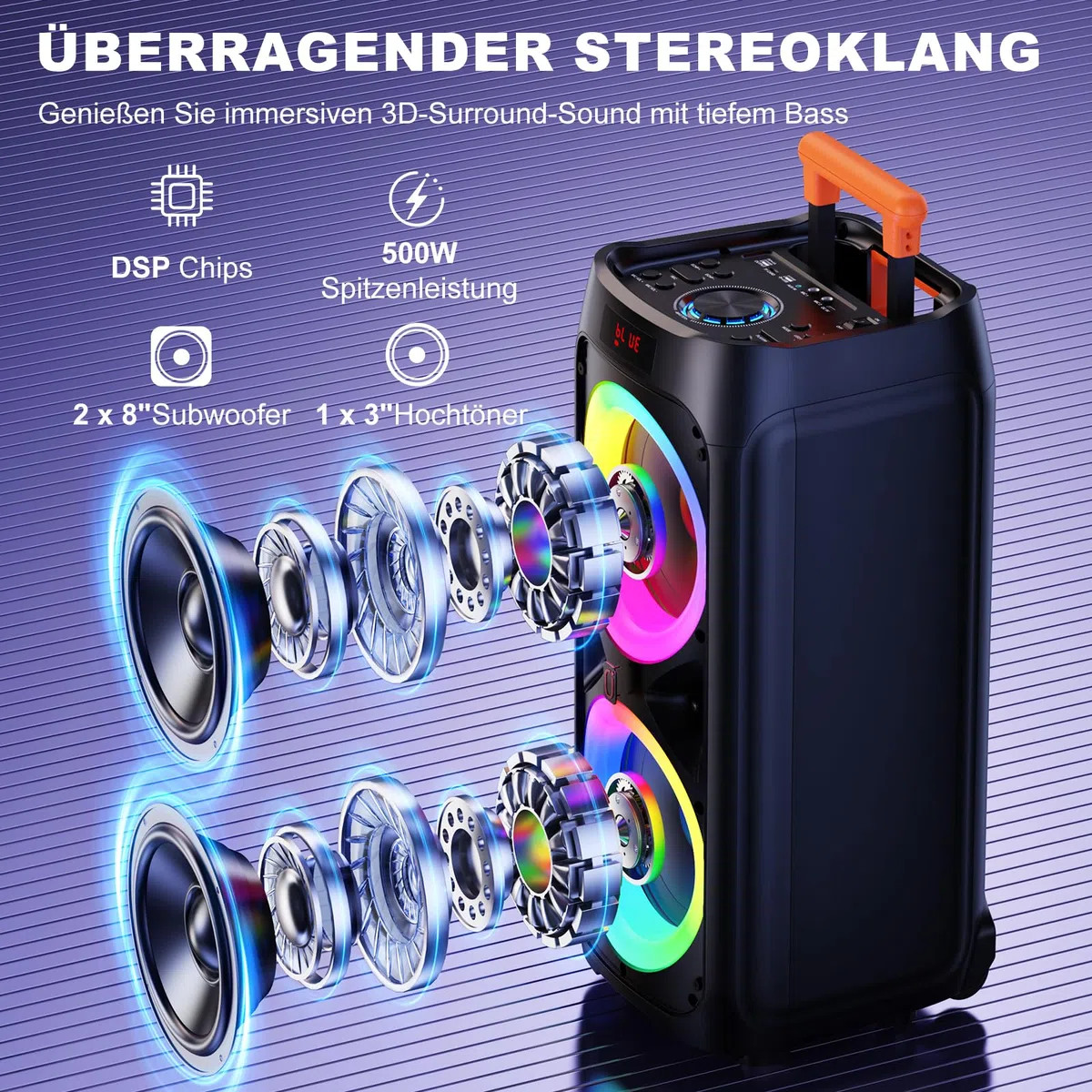 HWWR Karaoke Maschine mit 2 Mikrofones, großer Tragbaren Bluetooth Lautsprecher mit RGB-Licht, Karaoke Anlage für Karaoke, Hausparty, PA-System für Erwachsene Partybox Unterstützt TWS,TF/USB, AUX,Rec