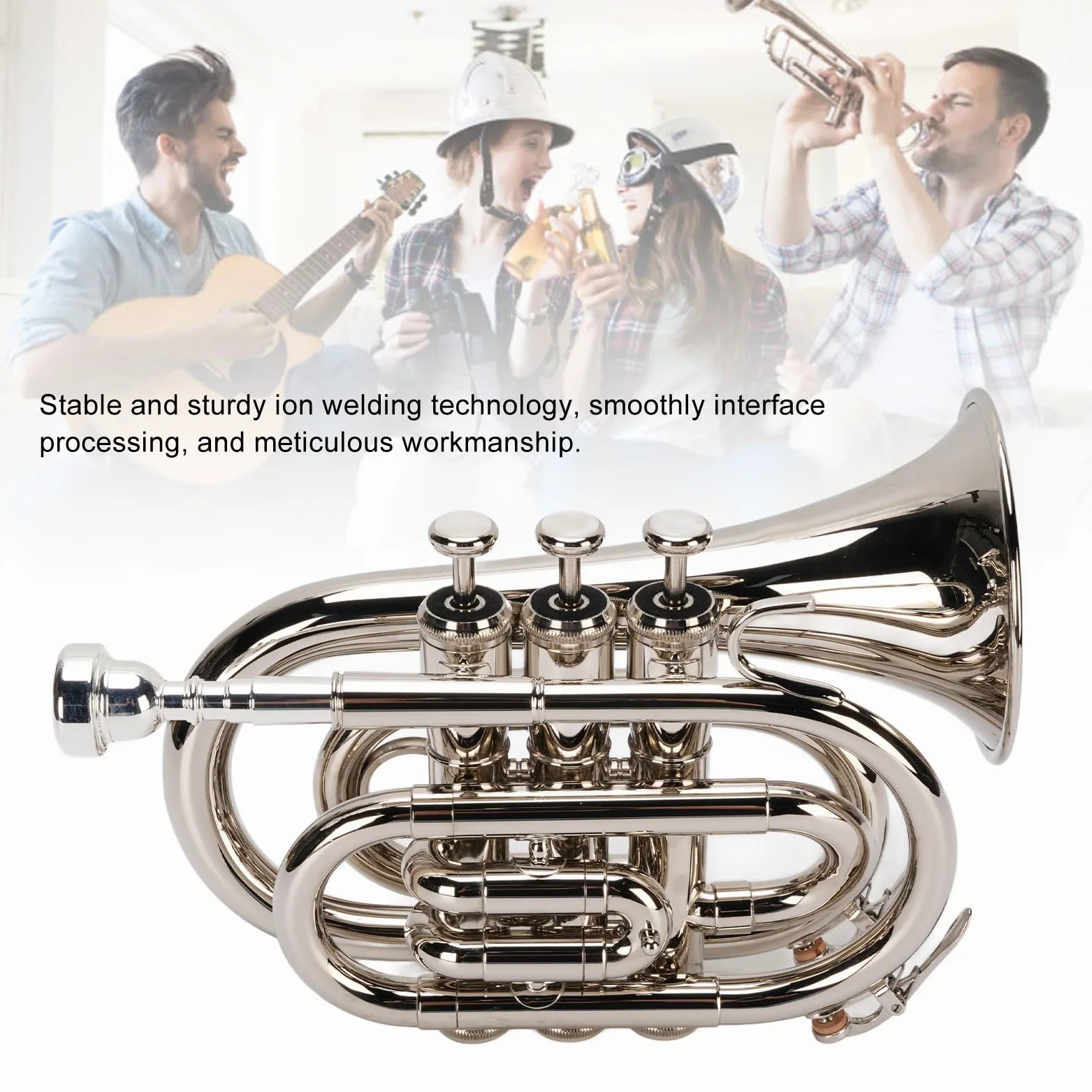 Bb-Trompete, N plattierte Basstrompete Ergonomische tragbare Bb-Taschentrompete für Anfänger, Studenten, Reisende und Profis, doppeltes Entwässerungsventil