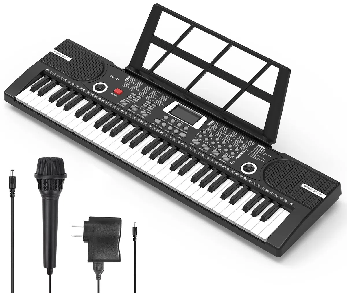 Digital Piano Klavier 61 Tasten & Noten Notenständer-Tragbares Elektronisches Keyboard-Musikinstrument mit Lautsprechern und Unterrichtsmodi,Begleitautomatik Geeignet für Anfänger/Erwachsene