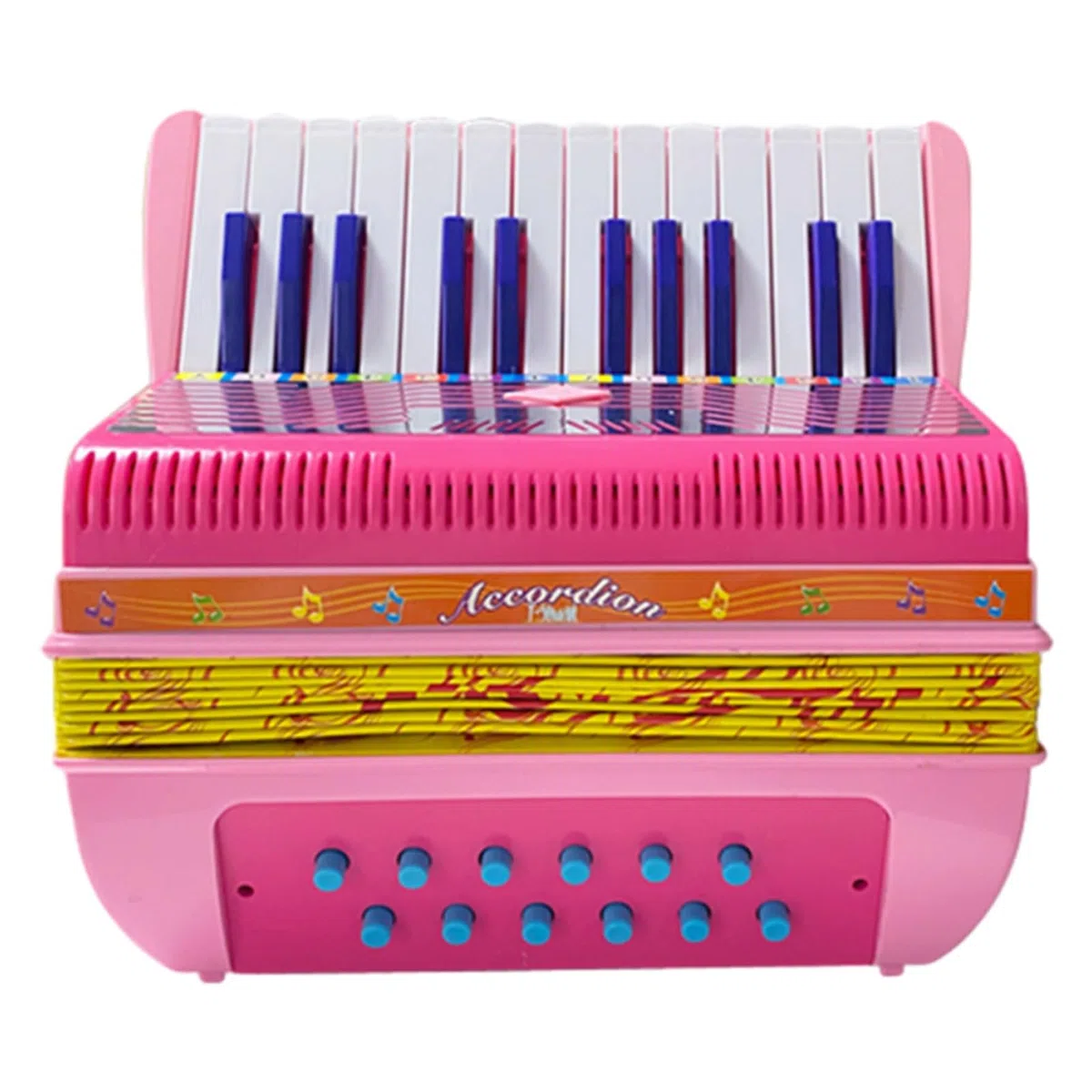 SEAFRONT Akkordeon, 24 Tasten, 12 Bässe, ABS, Tragbare Knopfkonzertina mit Schnalle für die Musikausbildung, Bühnenaufführungspraxis (Grün/Pink) (PINK)