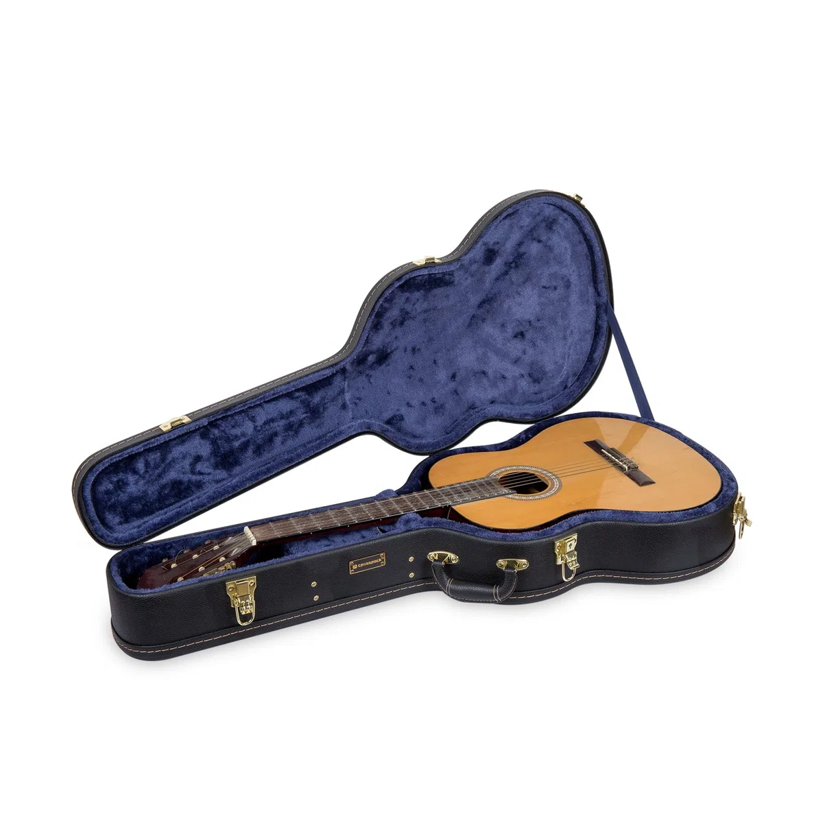 Crossrock Klassische Gitarrenkoffer aus Holz für 4/4 volle Größe, gewölbtes Design, Plüsch-Innenseite, Metallriegel, Staufach, robuste Hartschale, schwarz (CRW600CBK)