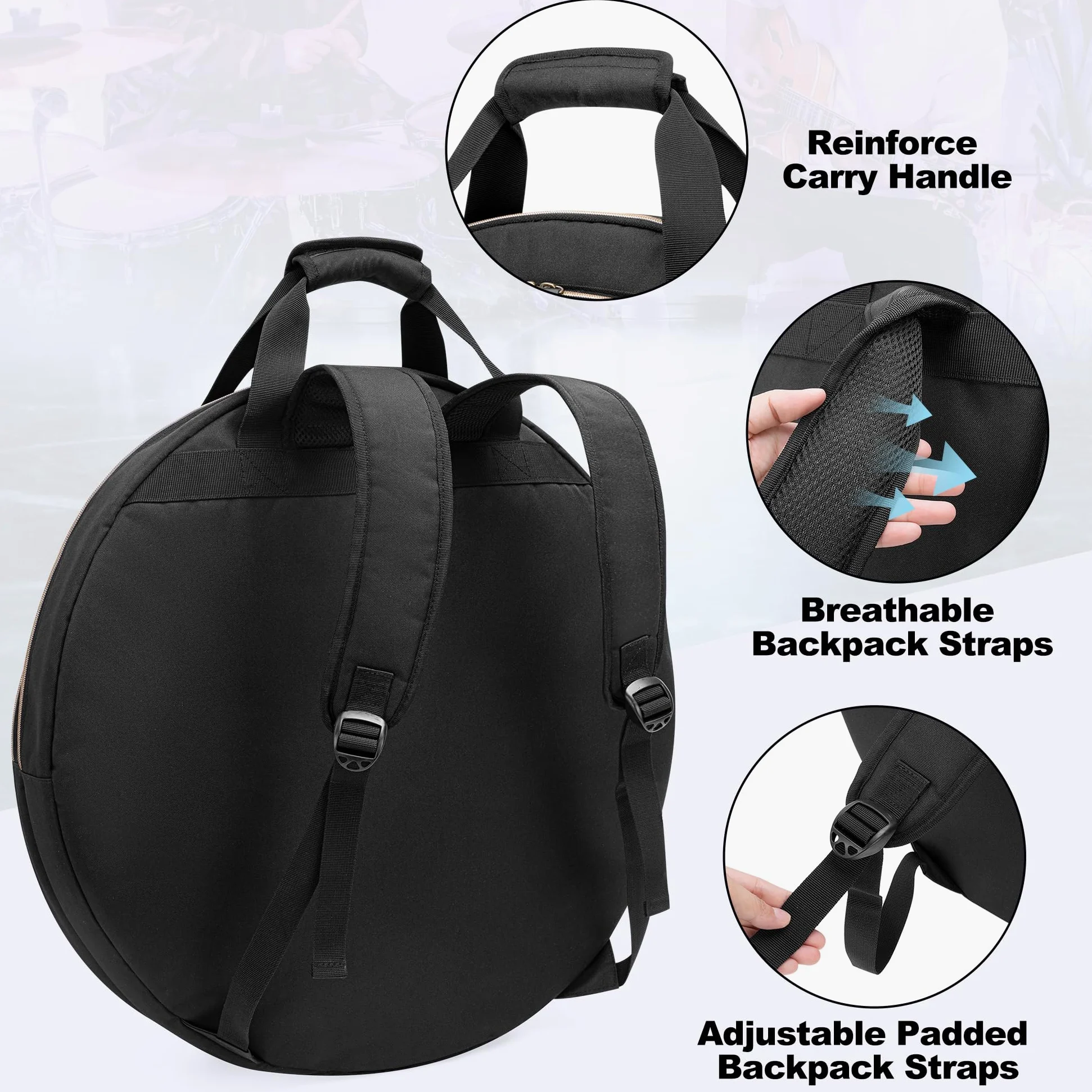 Damero 22" Tasche für Becken, Doppelschichtiges Beckentasche mit 6 mm gepolsterter Trennwand, Griffe und Rucksackgurte für Trommelbecken und Zubehör