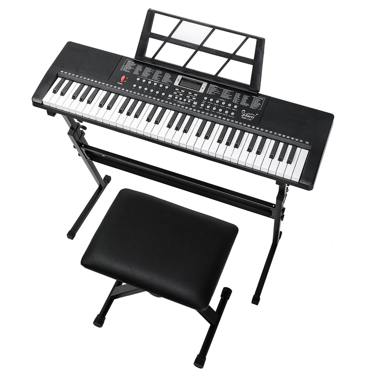 LALAHO Tragbare Keyboard Piano 61 Tasten für Anfänger, Digital Piano mit Keyboardständer, Klavierbank, Notenständer, Mikrofon, Kopfhörer, LED-Bildschirm, 3 Lernmodi