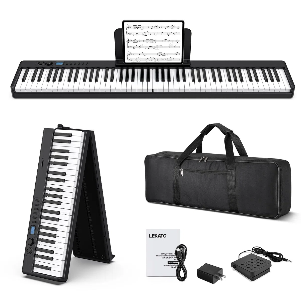 LEKATO 88 Tasten Faltbares Elektronisches Keyboard Piano mit Anschlagdynamik, wiederaufladbar, Bluetooth-MIDI, Standardgröße Tasten, für Anfänger/Musikliebhaber/Kind