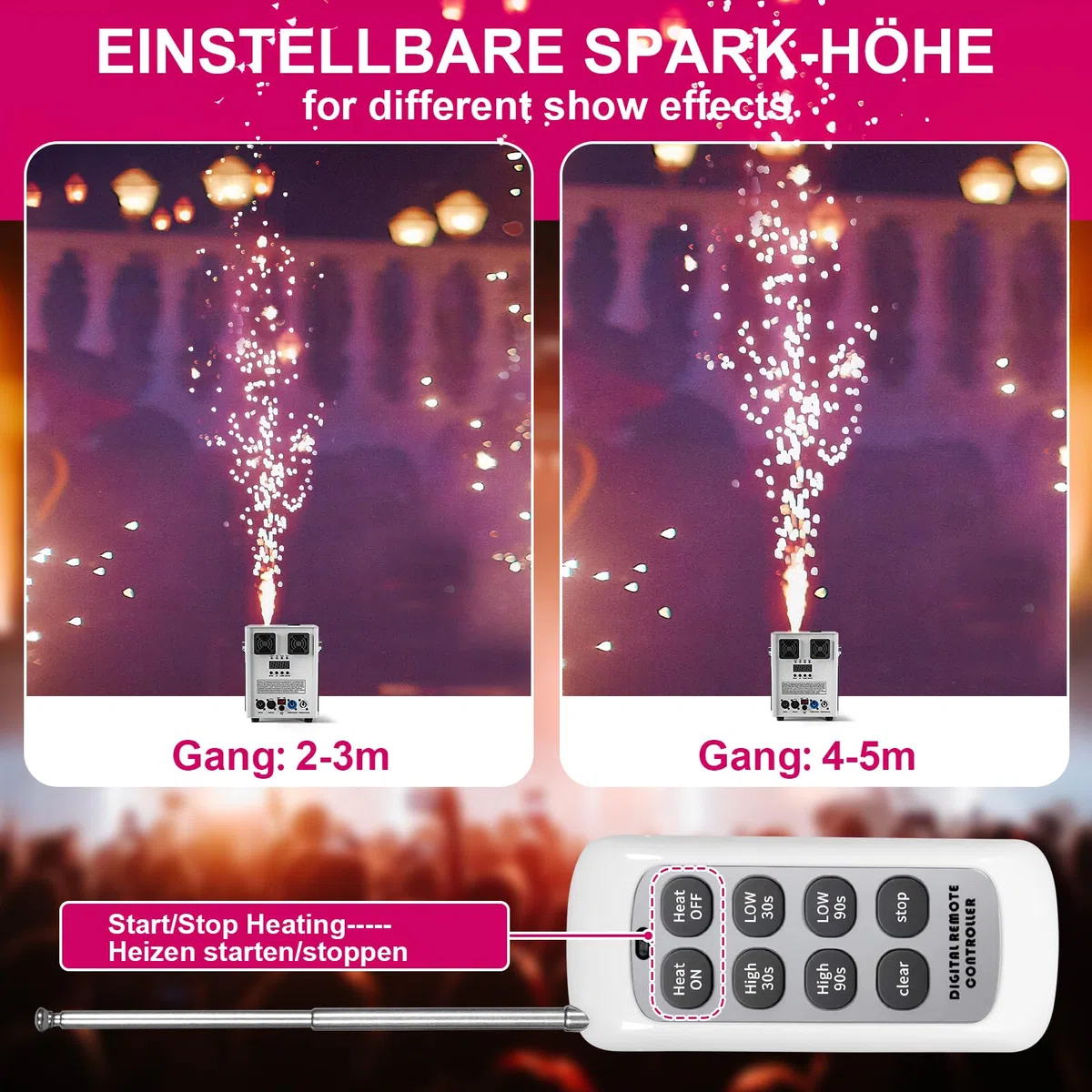 Pyrotechnikmaschinen, 2PC 700W DMX Cold Spark Maschine mit Flightcase, Fernsteuerung für Halloween Weihnachten Hochzeiten Sportveranstaltungen