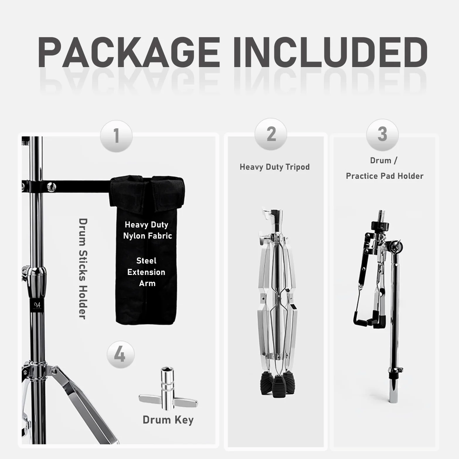Snare Ständer mit Drum-Stick-Halter, Doppelt Verstrebt, Einstellbare Erweiterte Höhe von 29,5 bis 47 Zoll, Drum-Pad-Ständer für 10-15 Zoll Snare-Drum und Übungspad (V-EJGJ001)