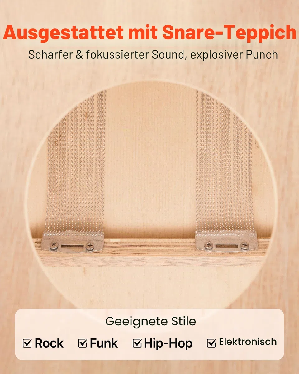 VEVOR Cajon, Kistentrommel, mit internen Snare-Drähten, kompakte & leichte Drum-Box aus Holz, Trommel-Musikinstrument mit Silikonfüßen, abgerundeten Kanten, für Anfänger & Profis, 255x255x380 mm
