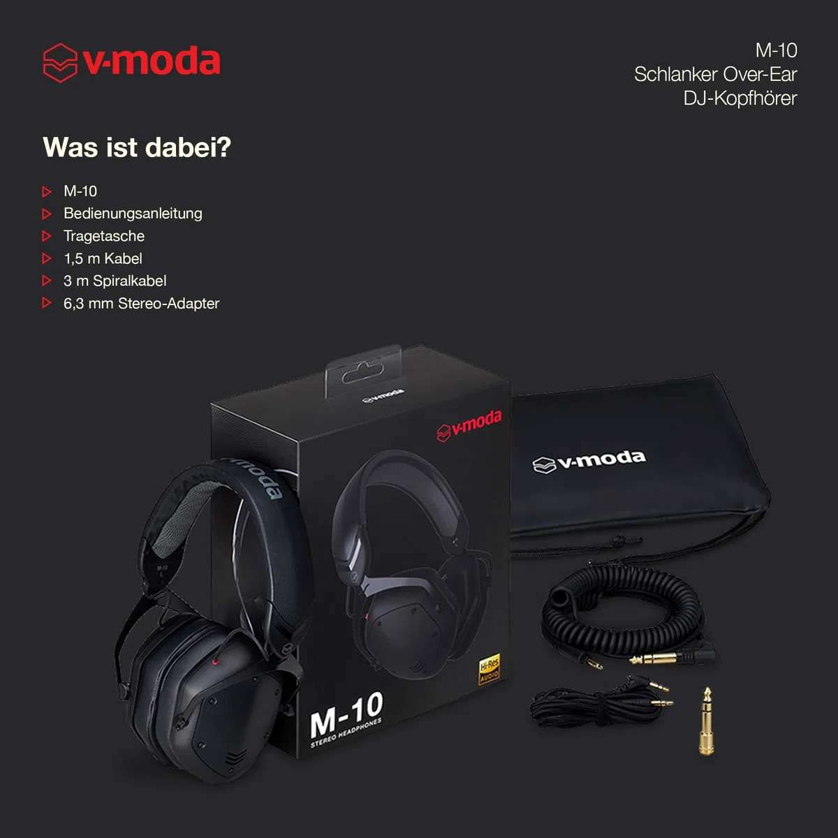 V-Moda M-10 | Schlanker Over-Ear DJ-Kopfhörer | Für DJs & beatlastige Musik | Tiefer Bass mit High-End-Transparenz | Memory-Schaum-Ohrpolster für Lange Sessions | schwarz