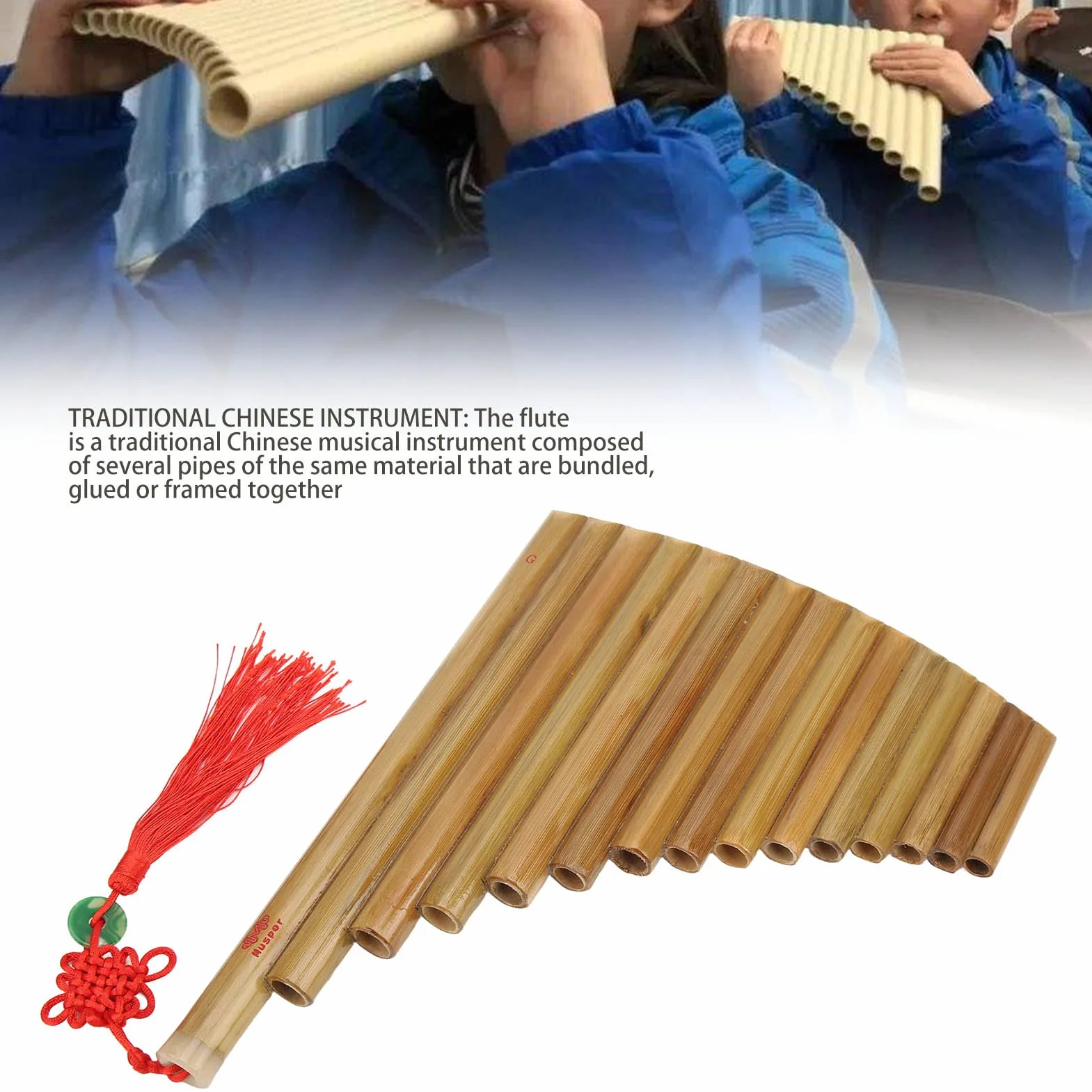 Panflötenflöte, G-Taste, traditionelle chinesische Panflöten aus natürlichem Bambus, leicht zu erlernen, mit Reinigungswerkzeugen zum Spielen(Rechte Hand) Musikinstrumente spielen