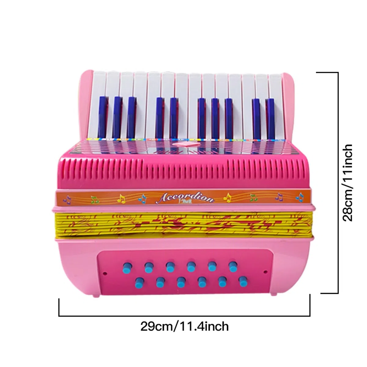 SEAFRONT Akkordeon, 24 Tasten, 12 Bässe, ABS, Tragbare Knopfkonzertina mit Schnalle für die Musikausbildung, Bühnenaufführungspraxis (Grün/Pink) (PINK)