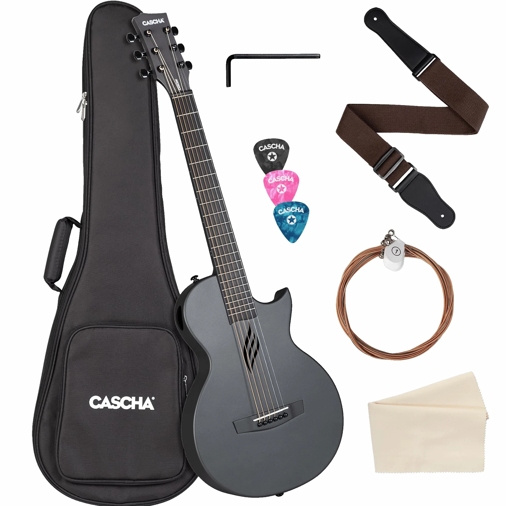 Cascha Akustikgitarre aus Kohlefaser, Anfänger Gitarre für Erwachsene, Reisen, inkl. Gigbag